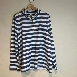 D & Co Active‎ sweat shirt top blue white striped long or 3/4 sleeves L Fall